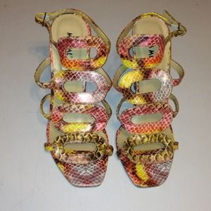 MISS ME escape 4 reptile gladiator sandal heels
