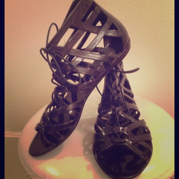 * SOLD * Black Jelly Lace Up Sandals-NWOT