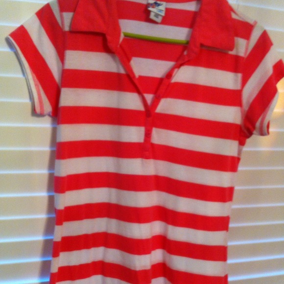 Polo style shirt hot pink & white striped