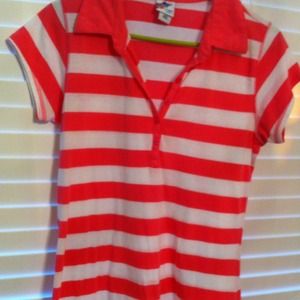 Polo style shirt hot pink & white striped