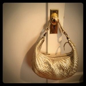 Gold woven medium handbag