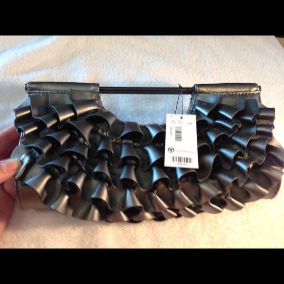 +The Limited+ Pewter Ruffle Clutch NWT
