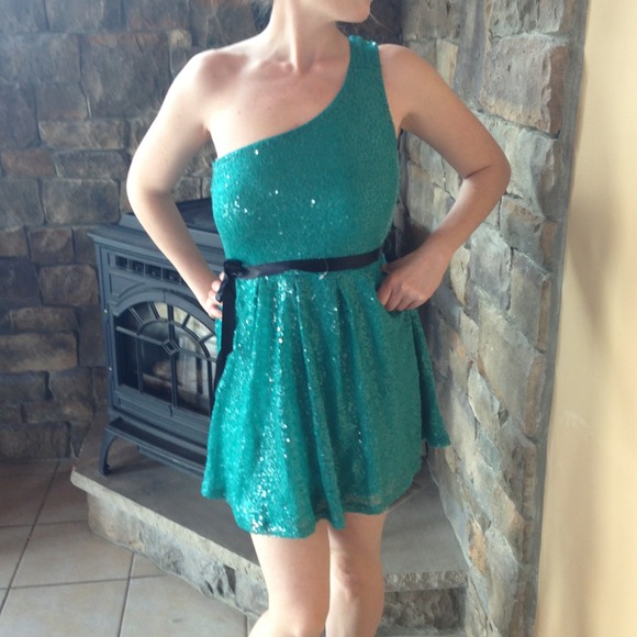 Reserved-- One Shoulder Jade Sequin Cocktail Dress
