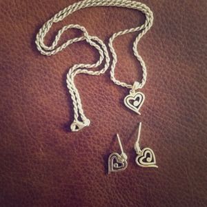 Silver heart necklace and earrings bundle