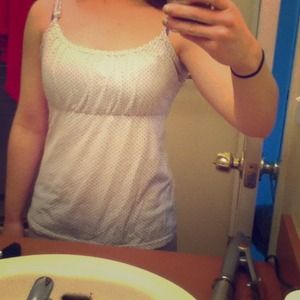 White and black polka dot baby doll tank top