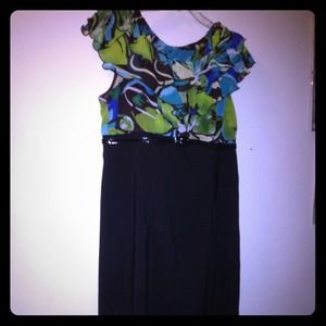 Black, Green, blue and Brown dress! With thin Belt