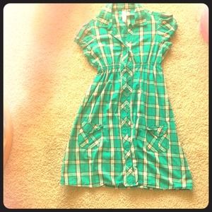 Turquoise and brown plaid bottom up dress