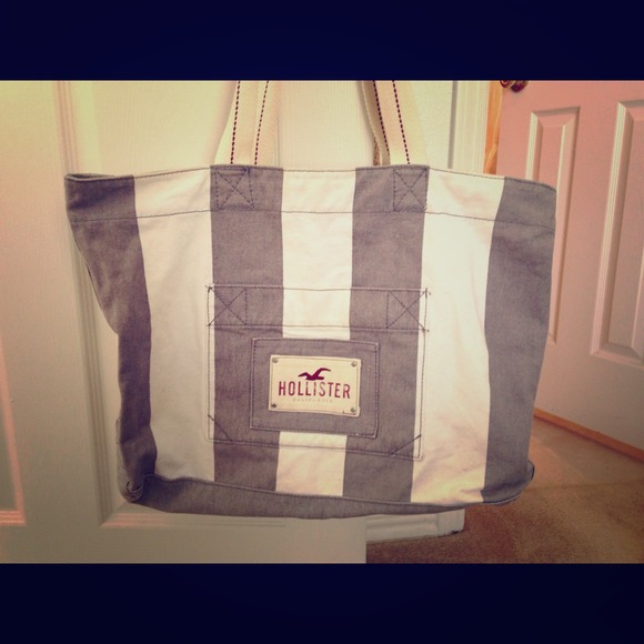 Grey/white stripe Hollister bag