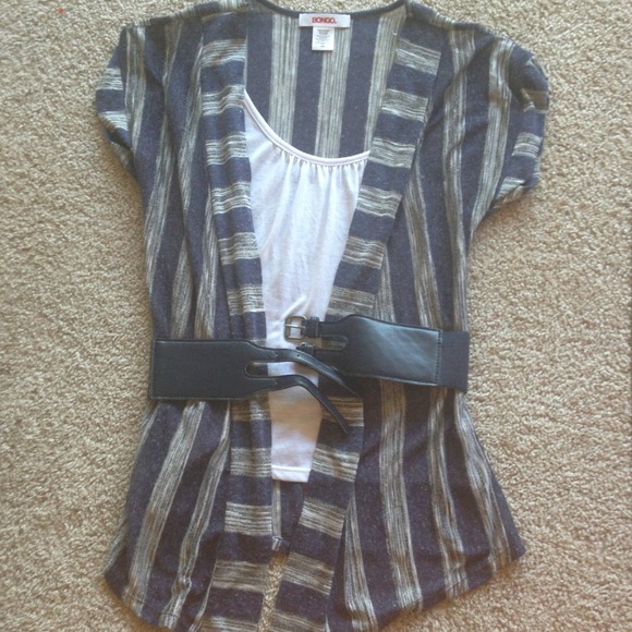 Blue and white top with belt