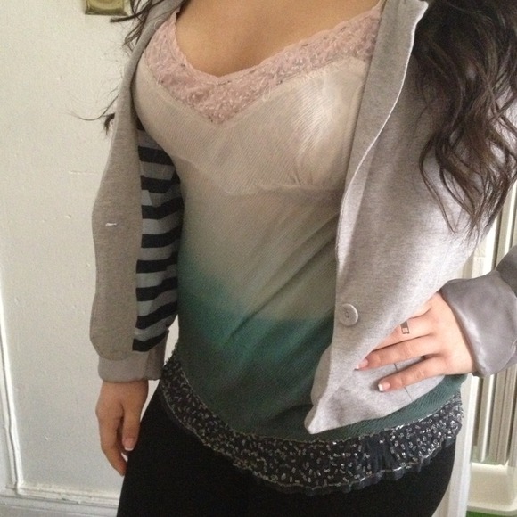 Beaded pink/green ombré sheer tank top