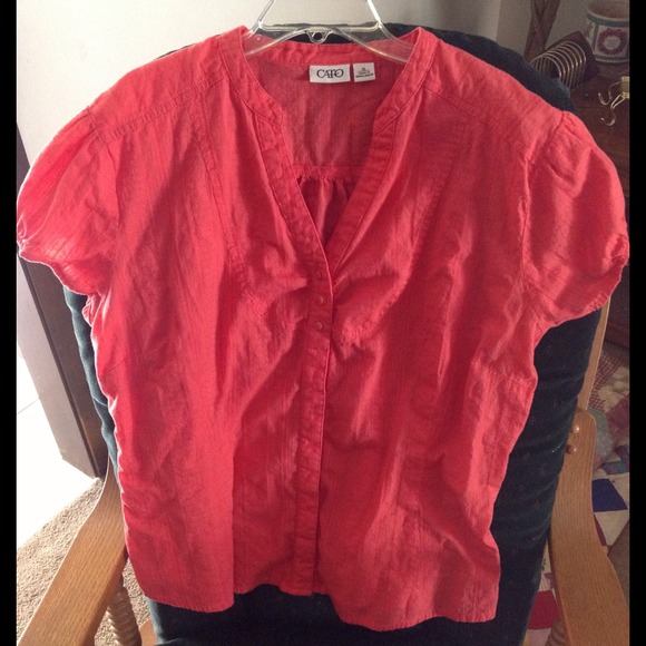 Tangerine color button up the front blouse
