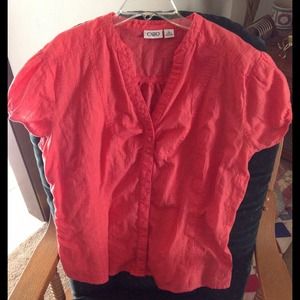Tangerine color button up the front blouse