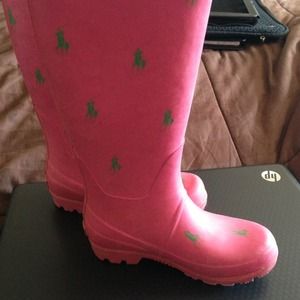 Kids pink polo rain boots