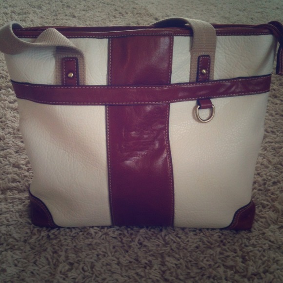 White and brown handbag