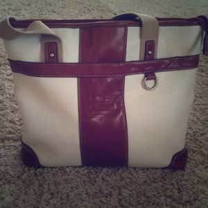 White and brown handbag