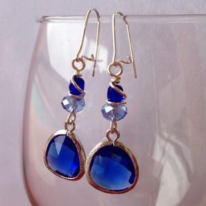 Sapphire swarovski sterling earrings