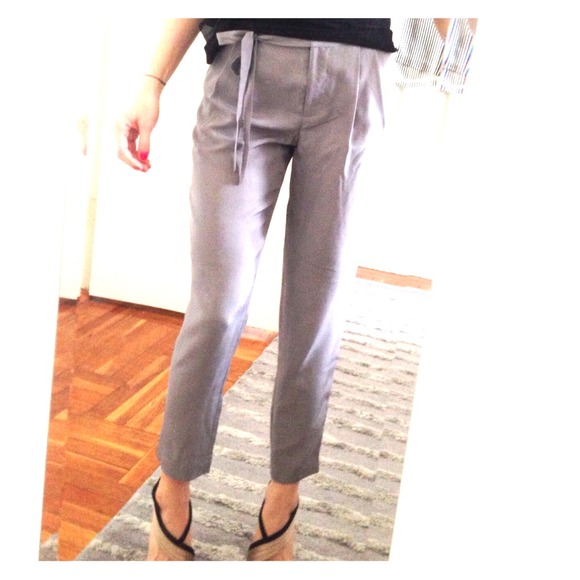 Grey Cropped Silk Pants by Tibi
