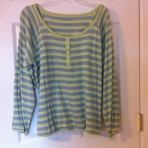 Lime green and blue striped top with button detail