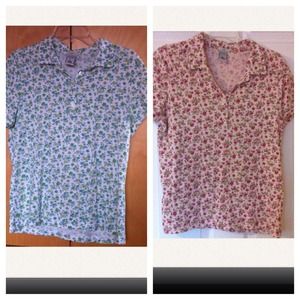 Short sleeve flower top in pink and blue