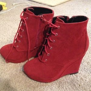 Hot red high wedges