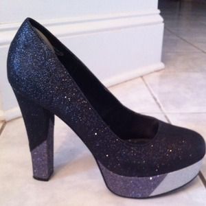 Naughty Monkey Platform Heels - Blk/Silver Glitter