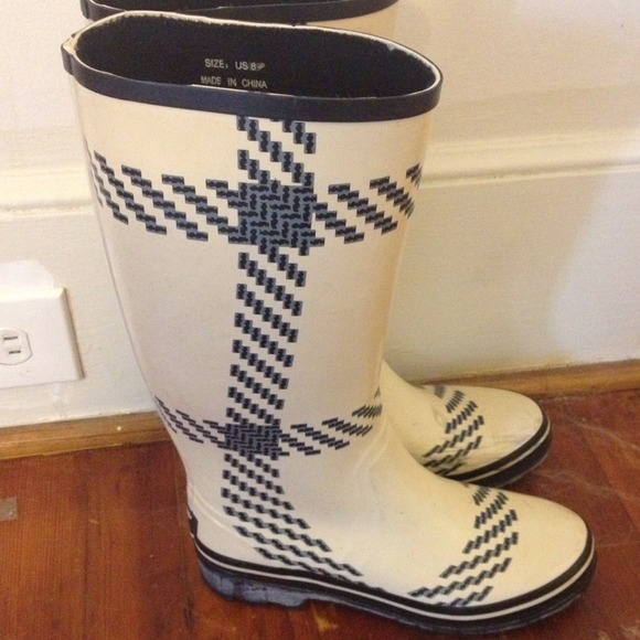 Kate spade rubber rain boot black white grey 8