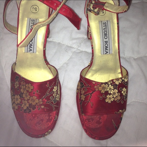 Very stylish red floral sandal with ankle strap