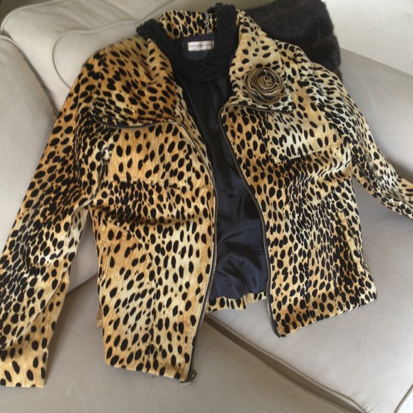 Leopard velvet motorcycle jacket L