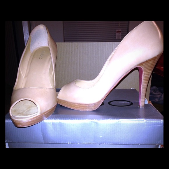 Nude open toe heels