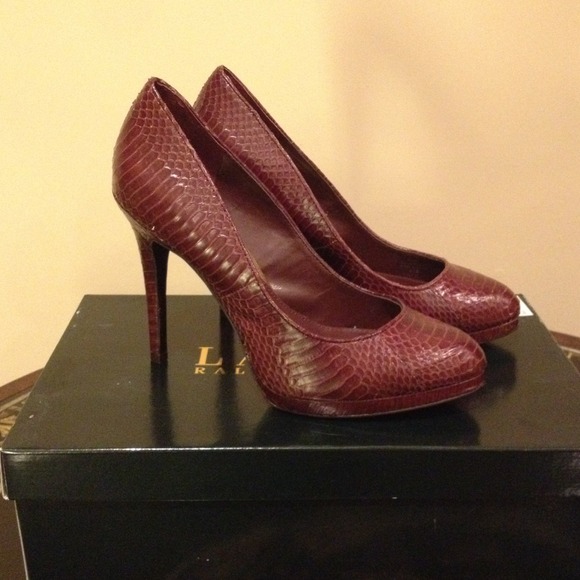 RALPH LAUREN: burgundy snakeskin pumps