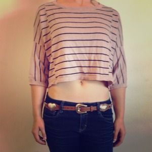 Pink and Black Striped Crop Top