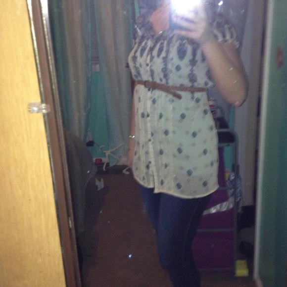 Sheer button up print shirt