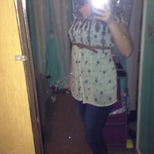 Sheer button up print shirt