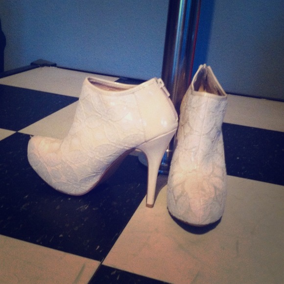 Lace and leather stiletto booties