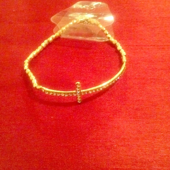 Brand New Gold Sideways Rhinestone Cross Bracelet