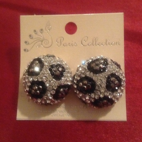 Cheetah print rhinestone earrings-SILVER and BLACK