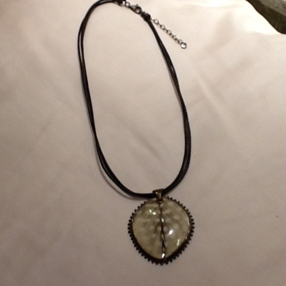 Silpada resin guinea feather leather necklace