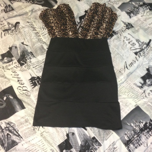 Cheetah print, black pencil skirt dress