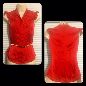 ✂BEBE Red Flutter Sleeve Top, Size S