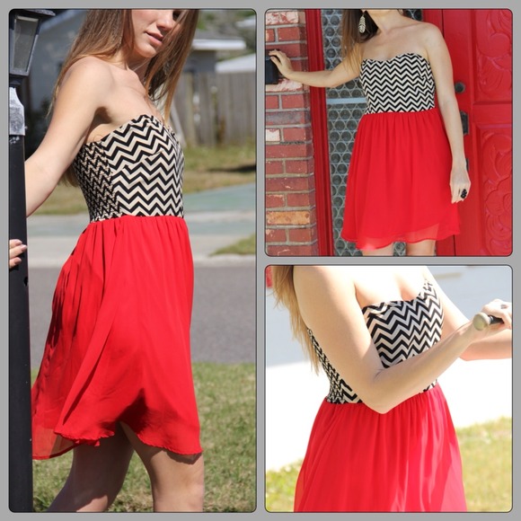 Strapless Chevron Dress Size Large (8/10)