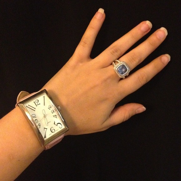 Watch with large face, pink band