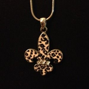 Leopard print, fleur-de-lis pendant necklace