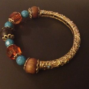 ⚠️REDUCED Turquoise, orange, wood, gold bracelet