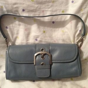 Small leather handbag, baby blue & brand-new