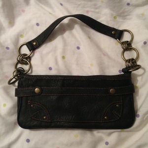 Small handbag. Navy blue with orange thread.