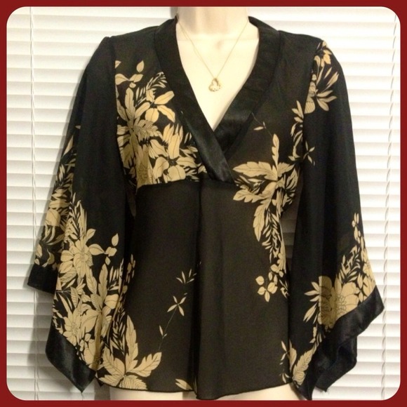 Sheer Black & Beige Floral Top, Size S