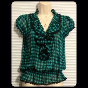 Sheer Jade Green & Black Top, Size S