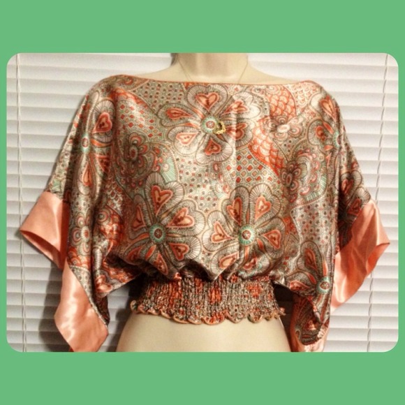 Cropped Coral & Mint Floral Top, Size S