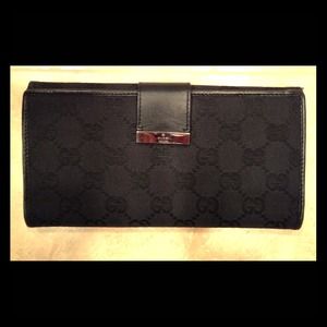 Gucci Black GG Canvas Leather Wallet