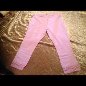 NWOT Lace Trim Pink Leggings